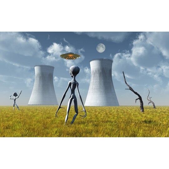 Alien And Ufo Activity At A Nuclear Power Station Poster Print